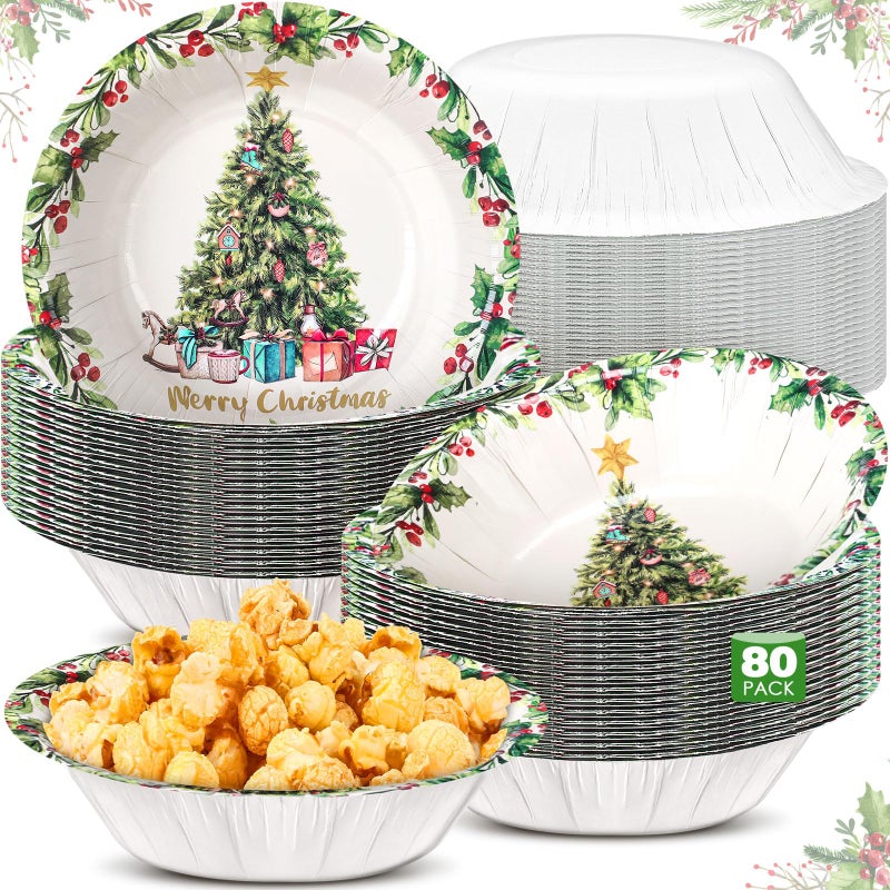 Sliner 80 Pcs Christmas Paper Bowls Bulk 16 oz Tree Checkered Disposable Soup Serving Plates Red Black Green Holiday Plates Snack Dessert for Xmas Party SuppliesRetro Christmas Tree